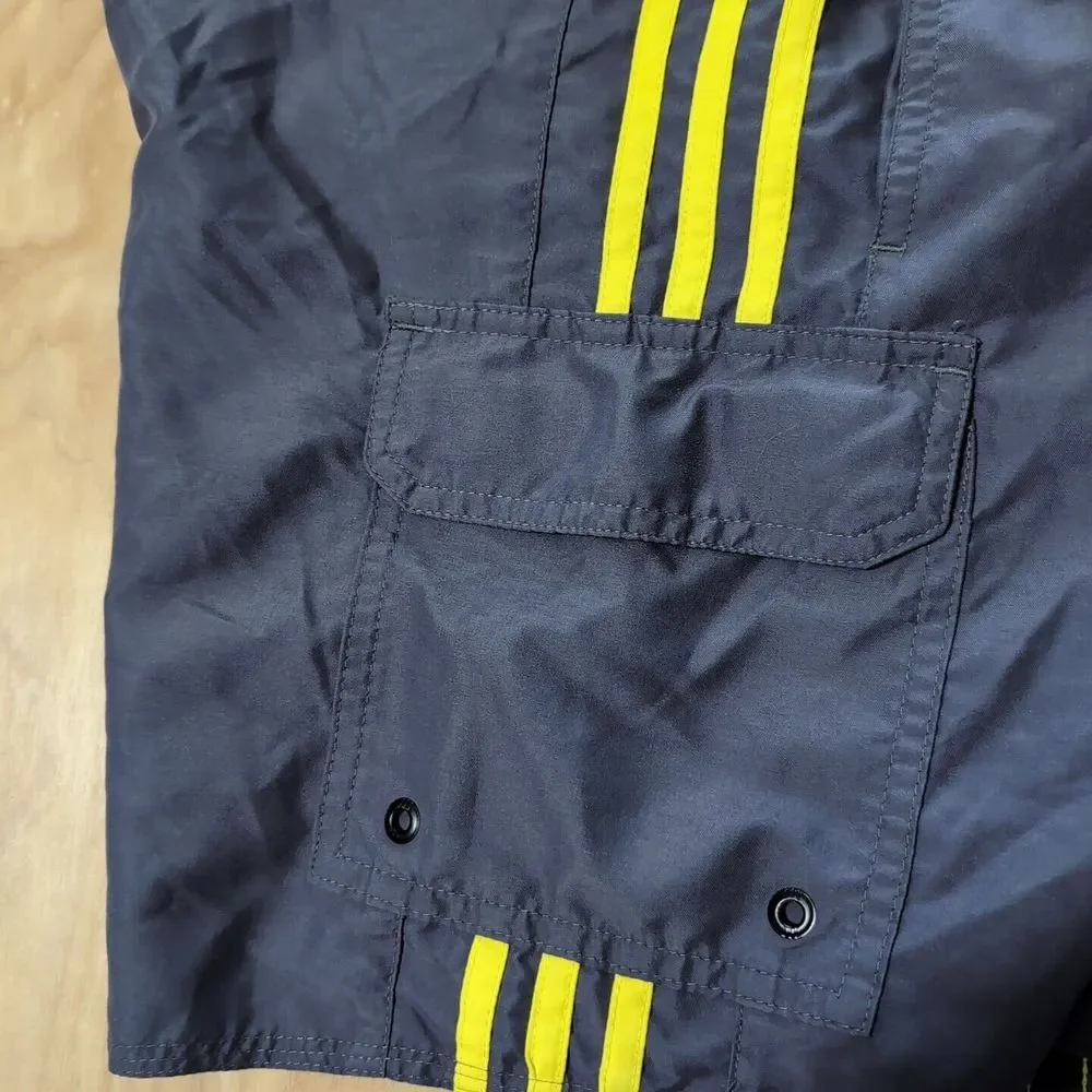 Adidas Swim Shorts Gray Yellow Lines Pockets Cargo‎ Pocket Drawstring 38x7